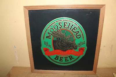 Original Vintage Moosehead Canadian Lager Beer Glass & Wood Frame Sign • $39.95