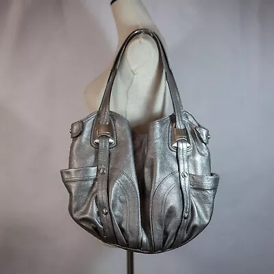 B. Makowsky Vintage Silver Metallic Shoulder Bag Genuine Leather Tote • $85