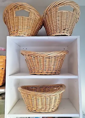 Lot Of 4 Vintage Wicker Oval Baskets With Handles Child Size Laundry Storage • $45