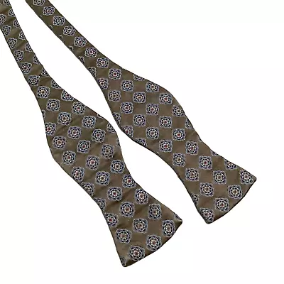 ROBERT TALBOTT Men's 100% Silk Bowtie Designer Geometric Tan/Blue/Red NWT $95.00 • $55.99