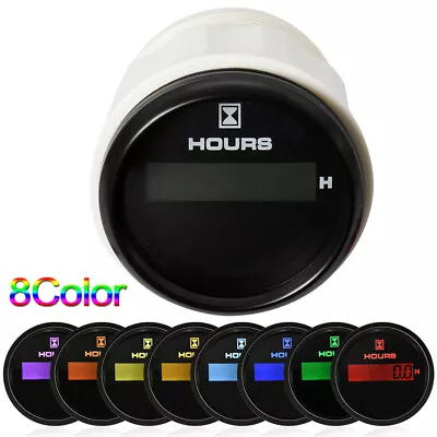 Black Marine Boat Digital Hour Meter 52mm/2  Round Gauge 8Colors LED Waterproof • $21.74