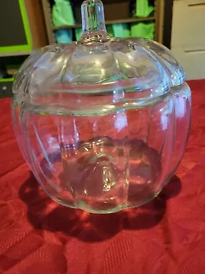 Anchor Hocking Clear Glass Thanksgiving Fall Pumpkin   Cookie Jar Canister • $9.99