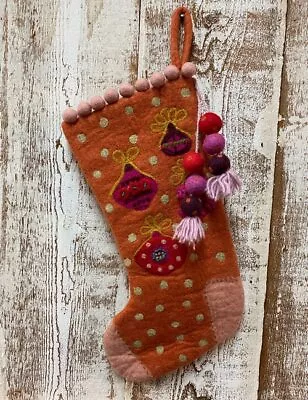 French Knot Vintage Inspired Hand Felted Christmas Stocking New Lindsay Mason • £43.34