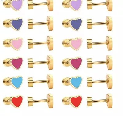 Heart Screw Back Stud Earrings Gold Silver Baby Kids Girls Tiny Small Gift Uk  • £5.49