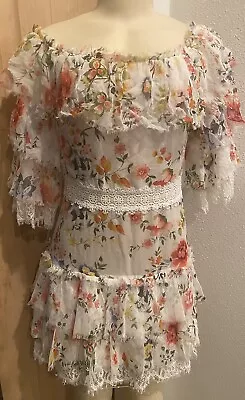 Alice And Olivia Santos Dress Sz 6 Floral Multi  Off Shoulder • $88