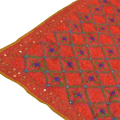 Sanskriti Vintage Heavy Dupatta Chanderi Silk Hand Embroidered Phulkari Stole • $95