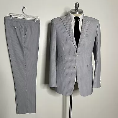 Quality Custom Tailored Seersucker Suit Mens Kerry Knoll Stripe 44L 38W • $199.99