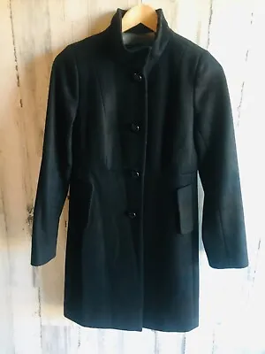 J Crew Factory Black Wool Blend Coat Collarless Minimalist Preppy 0 XS • $78