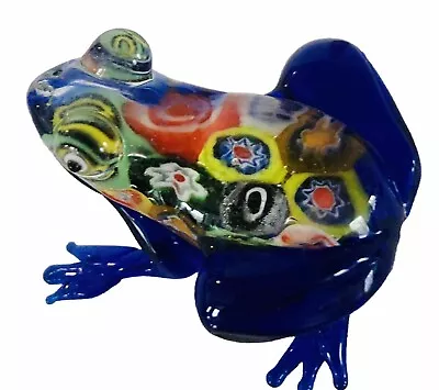 Art Glass Frog Figurine Millefiori Cobalt Blue Italy Handmade Colorful Gorgeous • $16.50