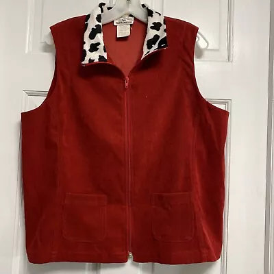 Vintage Erin London Red Vest Faux Animal Print Collard Women Size Large • $29.99