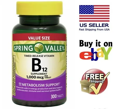 Spring Valley Vitamin B12 1000 Mcg Timed Release Tablets 300 Count New Free Ship • $12.74