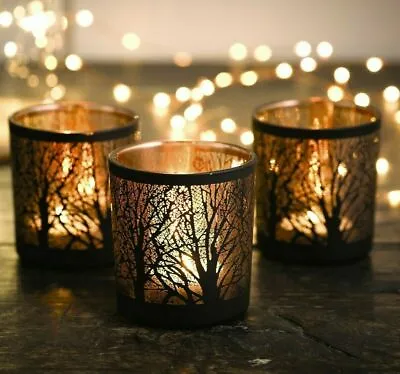 £9.95 • Buy Glass & Copper Forest Tealight Christmas Xmas Candle Holder Decoration Gift
