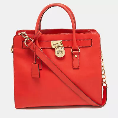 MICHAEL Michael Kors Coral Red Leather Large Hamilton North South Tote • $255.15