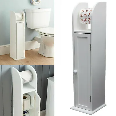 £23.45 • Buy White Wooden Free Floor Standing Toilet Roll Holder & Bathroom Storage Cabinet