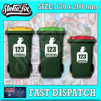 1x Custom Bin Sticker Street Name Number Wheelie Garbage Rubbish Vinyl Decal • $6.90