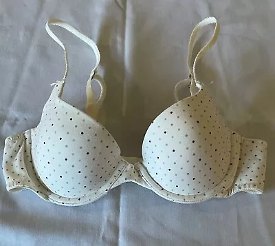 Victoria's Secret Bra Women's 34A Lined Demi Cotton Blend Polka Dot Cream  • $10