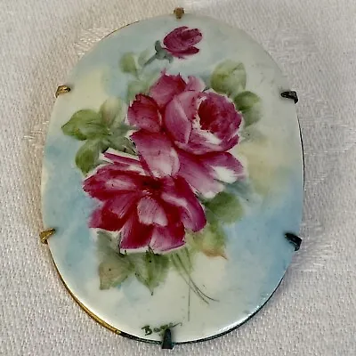 Antique Porcelain Hand Painted Floral Brooch • £7