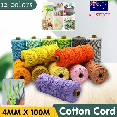 4mm /100M Natural Cotton Twisted Cord Craft Macrame Artisan Rope Weaving Wire AU • $12.50