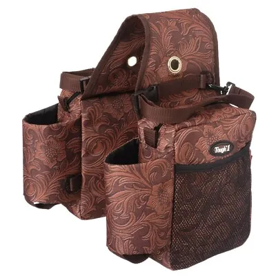 Tough 1 Brown Nylon Tooled Leather Pattern Saddle Bag W/Water Bottle Holder 61-7 • $32.50