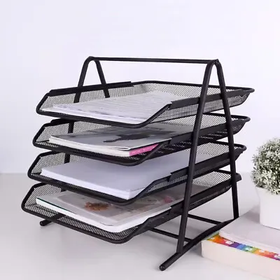 Office Desk Mesh Filing Trays Holder A4 Document Letter Paper Storage 4 Tiers  • £9.95