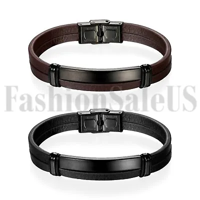 Stainless Steel Magnetic Clasp Leather Bracelets For Men Cuff Bracelet 7.5-8.5  • $11.89