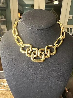 Vintage CROWN TRIFARI Gold Modernist Collar NECKLACE Bold Abstract Chain • $85