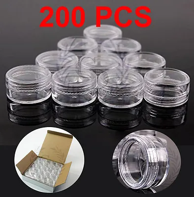 $24.99 • Buy 200 Pack 5 Gram Sample Jars High Quality Clear Lid Cosmetic Makeup Pot Lip Balm