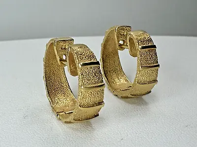 Vintage Estate 14k Gold Hoop Earrings Ribbed Textured Hinged Pierced 23mm 9.8g • $599