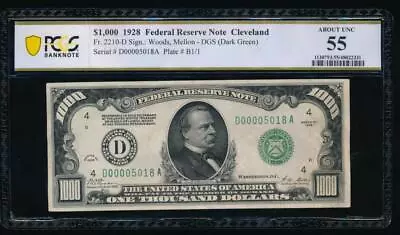 AC 1928 $1000 Cleveland ONE THOUSAND DOLLAR BILL PCGS 55 • $6999