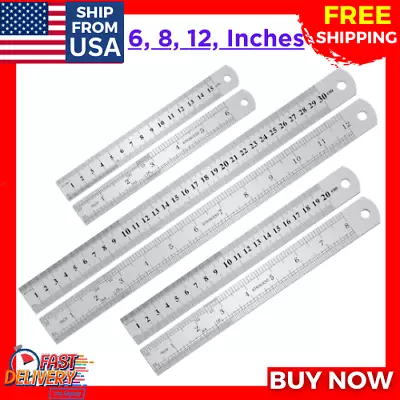 3Pcs Stainless Steel Ruler Set 6 8 12 Inch Metal Ruler With Inch And Metric NEW • $10.50