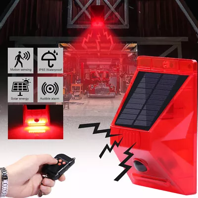 Solar Warning Light Alarm LED Strobe Light Wireless Motion Sensor Outdoor Remote • $24.59