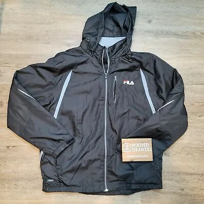 Fila Track Jacket Windbreaker Black Solid Zip Hooded Long Sleeve Lightweight Men • $8.99