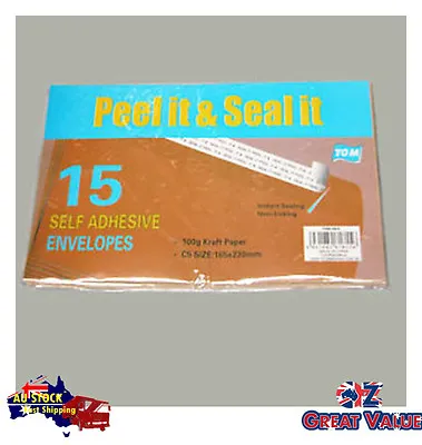 15pcs C5 Self Adhesive Brown Envelopes 165x230MM 100g Kraft Paper TOM-F815 • $3.99