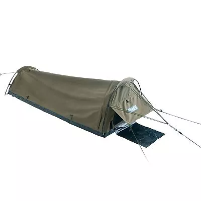 Kings Single Swag Camping Canvas 50mm Mattress Kwiky Waterproof Biker Tent Pillo • $99