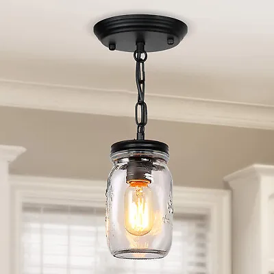 Farmhouse Glass Mason Jar Light Fixture 1 Light Kitchen Island Pendant Light • $34.70