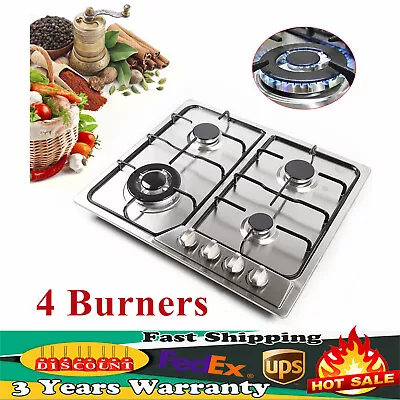 Stainless Steel Gas Stove Silver 4-Burners Built In Gas CookTop NG/LPG Cooktop • $132.05