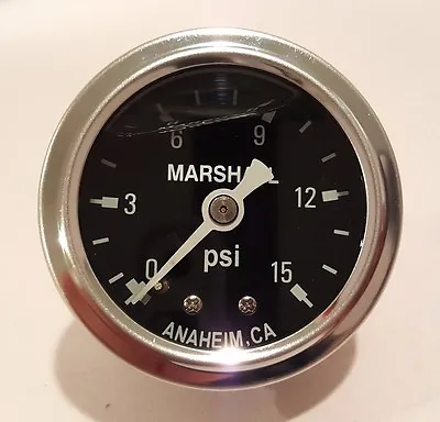 Marshall Gauge 0-15 Psi Fuel Pressure Gauge Black 1.5  Diameter (Liquid Filled) • $22.99