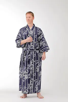 Japanese Yukata Kimono Men Bamboo & Dragon Cotton Robe Made In Japan • $79