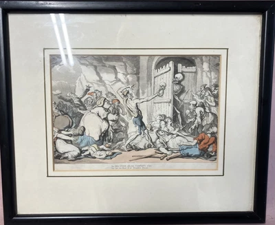 £25 • Buy Vintage Framed Thomas Rowlandson Coloured Etching- Death’s Door