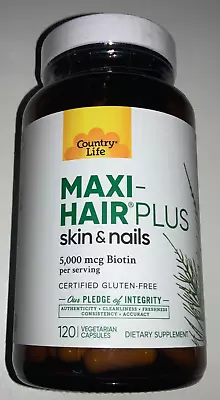 Country Life Maxi Hair Plus Biotin 5000 Mcg 120 Veg Capsules • $25.95