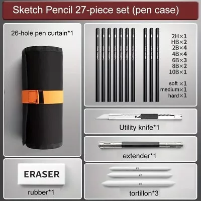 27Pcs Professional Sketching Set Drawing Art Pencils Kit Graphite Charcoal • £7.99