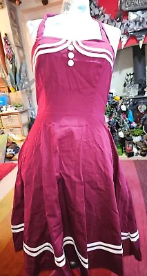 Gorgeous Timor Mode Burgundy Halter 50s Style Dress Size Medium Sailor Lindy Hop • £9.50