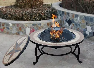 SALTILLO Garden Fire Pit & BBQ Mosaic Table - Outdoor Heater Barbeque Firepit • £149.99