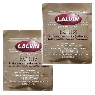 2x Lalvin EC-1118 Champagne Yeast 5g Sachet 18% Homebrew Wine Making 4.5L-23L • £5.72