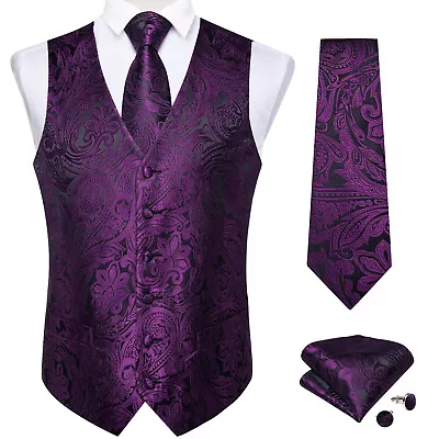 Men's Paisley Design Dress Vest And Neck Tie Hankie Set For Suit Or Tuxedo • $18.99