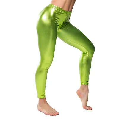 Women Faux Leather Leggings Wet Look Metallic Mid Waist Legging Pants Trousers • $14.71