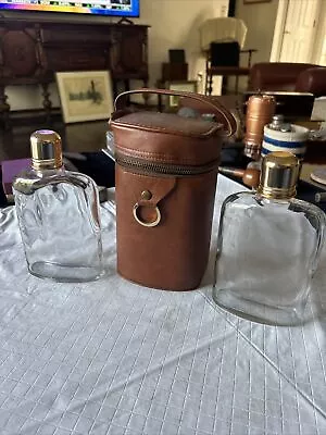 Vintage Portable Bar With Liquor Travel Set & Faux Leather Case • $25