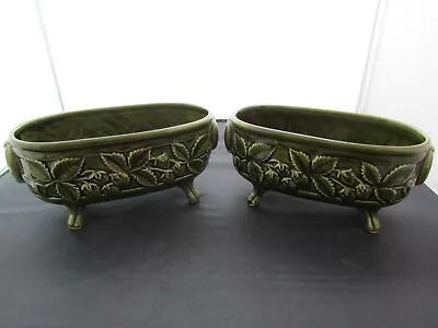 Pair Of Vintage Holkham Pottery Dark Green Mantle Planter Strawberry Design • £40