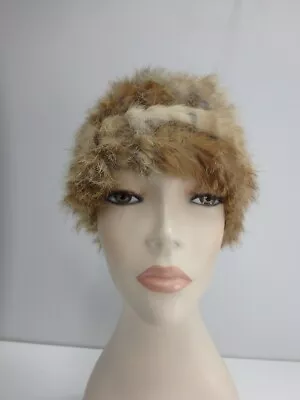 Knit Rabbit Real Fur Winter Hat Hood Beige 42336 • $7.84