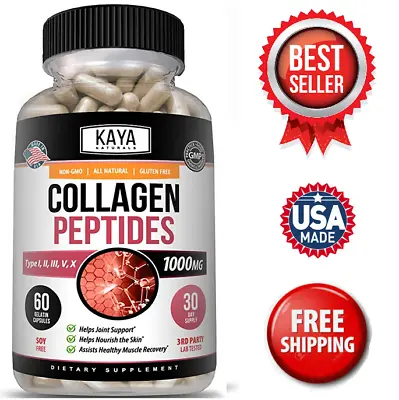 $10.24 • Buy COLLAGEN PEPTIDES Types I, II, III, V, X 1000mg Pills Anti-Aging Skin Capsules 